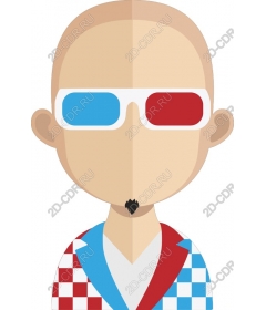 Stylish bald character in 3D glasses