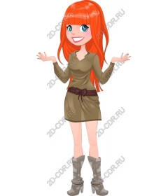 Playful cartoon girl with red hair