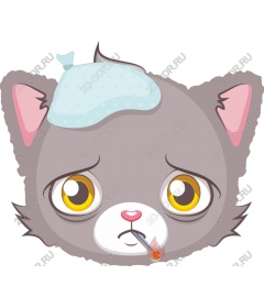  Cute sick cat with thermometer and cap