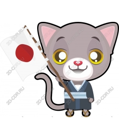 Kawaii cat with a Japanese flag