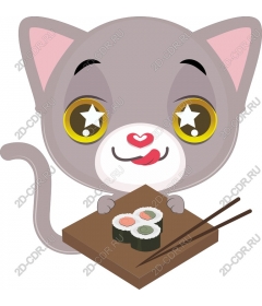  Cute cat enjoying sushi