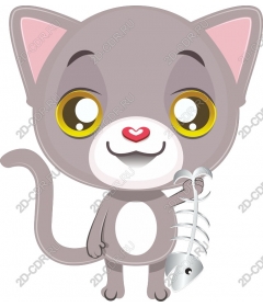 Grey cute cat with fish bone