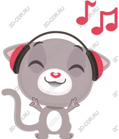  Happy cat in headphones