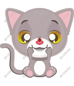  Игривый котенок с божьей коровкой