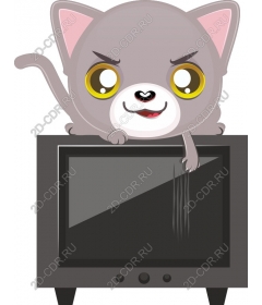  Игривая кошечка на ТВ