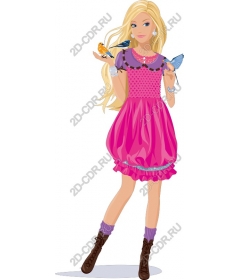  Fancy pink dress Girl with birds