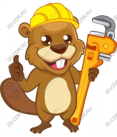 Funny construction beaver with a wrench