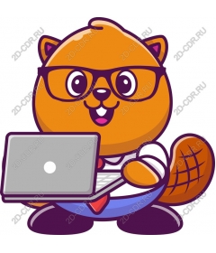  Cartoon beaver with a laptop