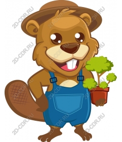  Charming beaver with a plant