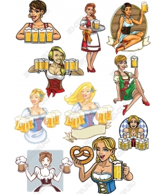 Set of Bavarian beer girls