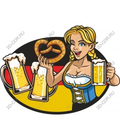 Ideal Oktoberfest: cheerful woman with beer and pretzels