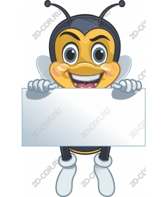 Fun bee character with a blank sign