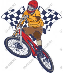 Cyclist BMX with checkered flags