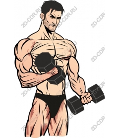 Muscular man lifts dumbbells