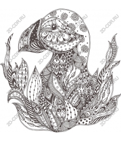 Intricate bird and leaf