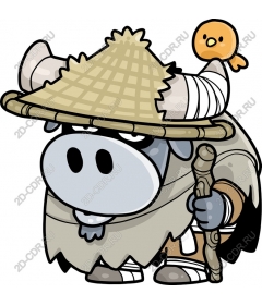  Cute cartoon bull in a straw hat