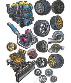 Комплект из двигателя и колеса автомобиля