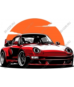  Classic red sports car on sunset background