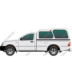 White pickup with a camper body