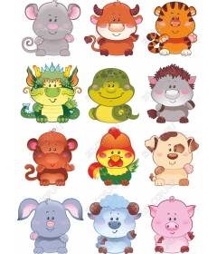 Cute cliparts set with animals - 12 unique