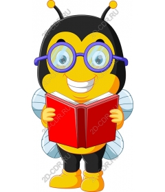 Fun cartoon bee with a book