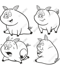  Set of cute cartoon pigs
