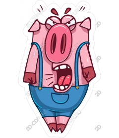  Edgy cartoon pig in a blue jumpsuit