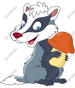  Adorable cartoon badger with a mushroom