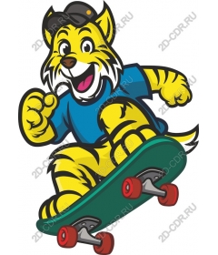 Playful tiger on a skateboard