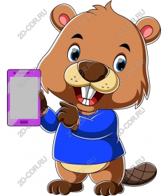Playful beaver with a smartphone
