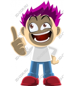  Bright cartoon character happy boy with purple hair