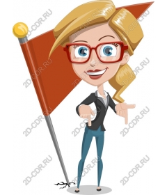 Cheerful business woman with flag