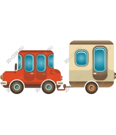  Charming red car with a trailer camper