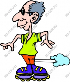 Playful old man roller skates