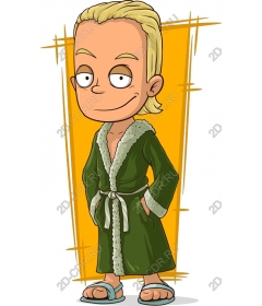 Funny cartoon boy in Bathrobe