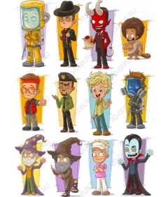 A set of quirky cartoon characters