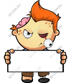 Playful cartoon character with a blank sign