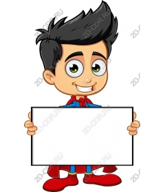  Boy superhero with a blank sign