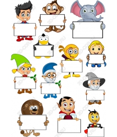 A set of quirky cartoon characters