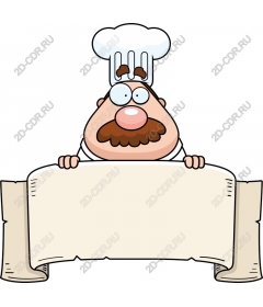Happy chef holding a blank scroll