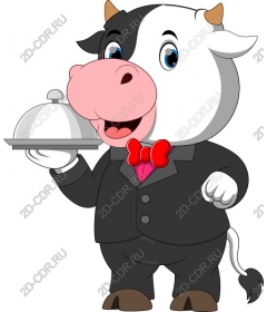 Funny cartoon cow with a Cloche