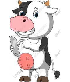 Funny cartoon cow holding a smartphone
