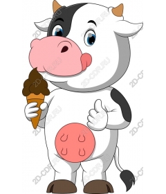 Funny cartoon cow with ice cream