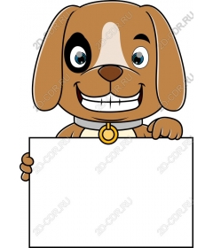 Funny cartoon dog holding a blank sign