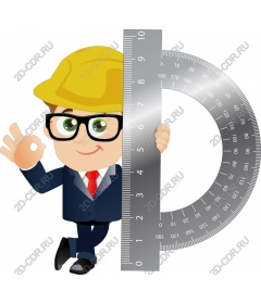 Funny engineer with a ruler and protractor