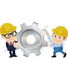 Funny builders hold a gear