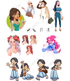 Fashion set female characters Clipart