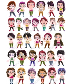 Set cartoon characters - 36 expressive women