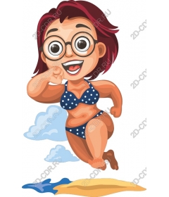 Funny beach character in a bikini in polka dots