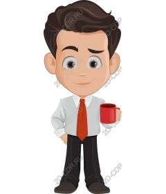  Cartoon Businessman Holding Coffee